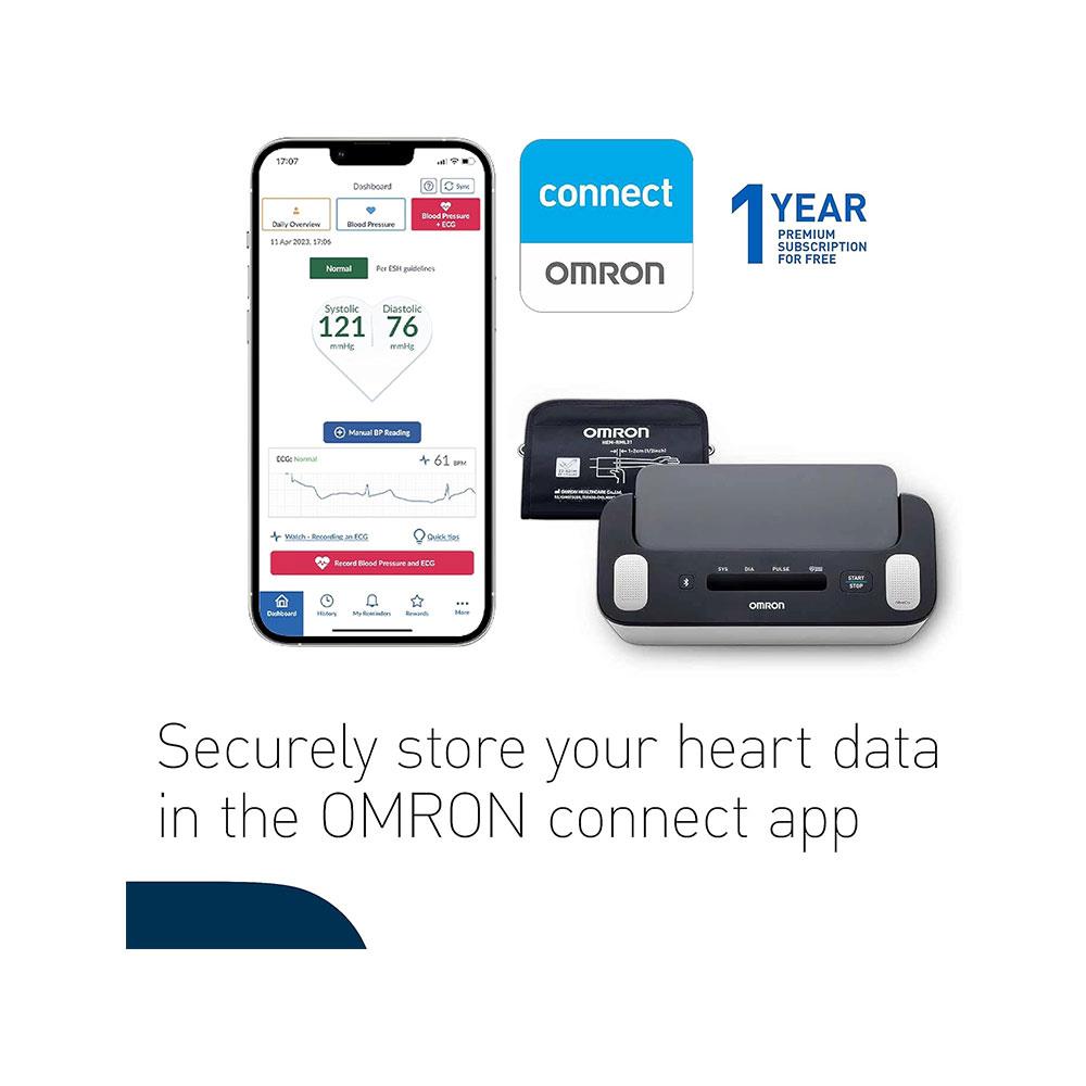 Omron Complete Smart Home Automatic Upper Arm Blood Pressure Monitor + ECG - Black & White