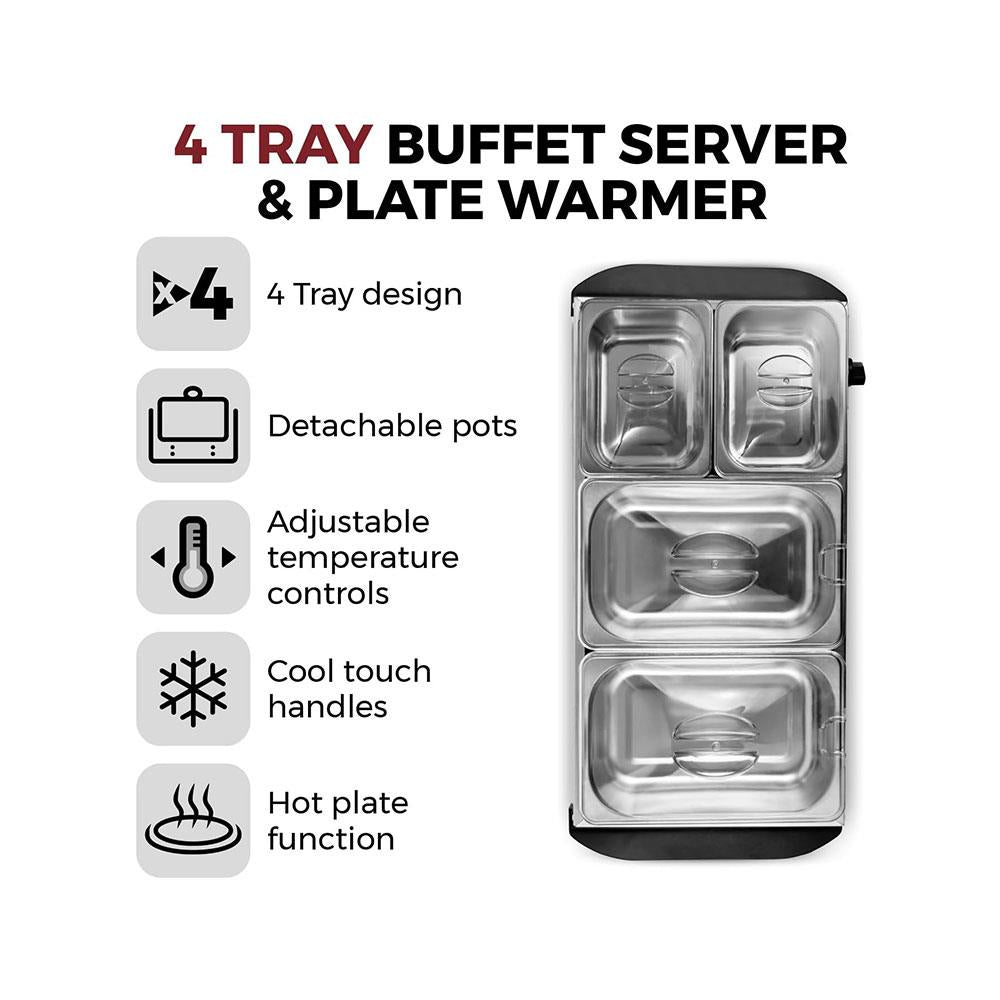 Tower 4 Tray Buffet Server Stainless Steel 4 Tray Design Detachable Pots  300W - Silver Secondary image