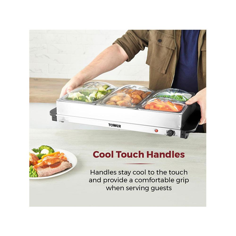 Tower 4 Tray Buffet Server Stainless Steel 4 Tray Design Detachable Pots  300W - Silver