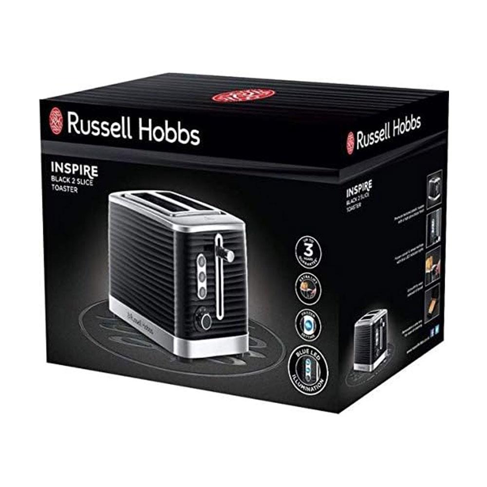 Russell Hobbs Inspire 2 Slice Toaster Premium High Gloss Textured Plastic 1050W - Black