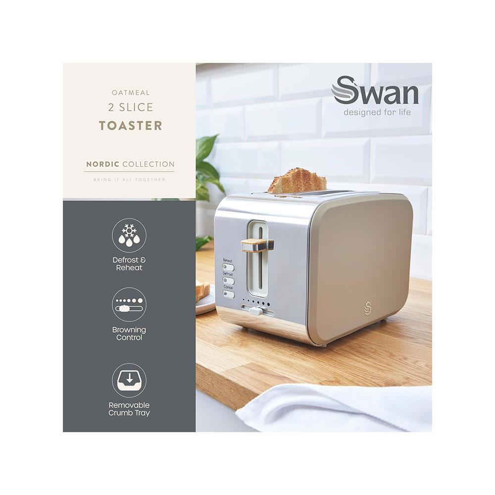 Swan Nordic Style 2 Slice Toaster With 6 Browning Levels 900W - Oatmeal Secondary image