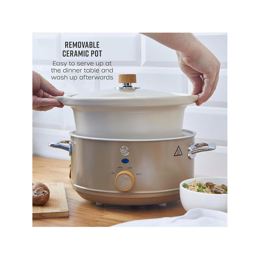 Swan Nordic Slow Cooker 3.5 Litres With Glass Lid & 3 Temperature Settings 200W - Oatmeal