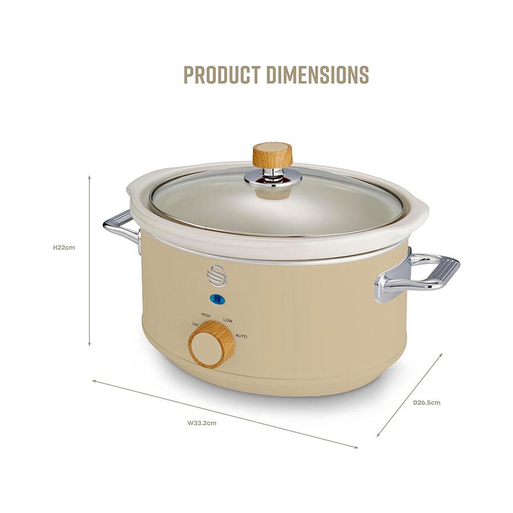 Swan Nordic Slow Cooker 3.5 Litres With Glass Lid & 3 Temperature Settings 200W - Oatmeal