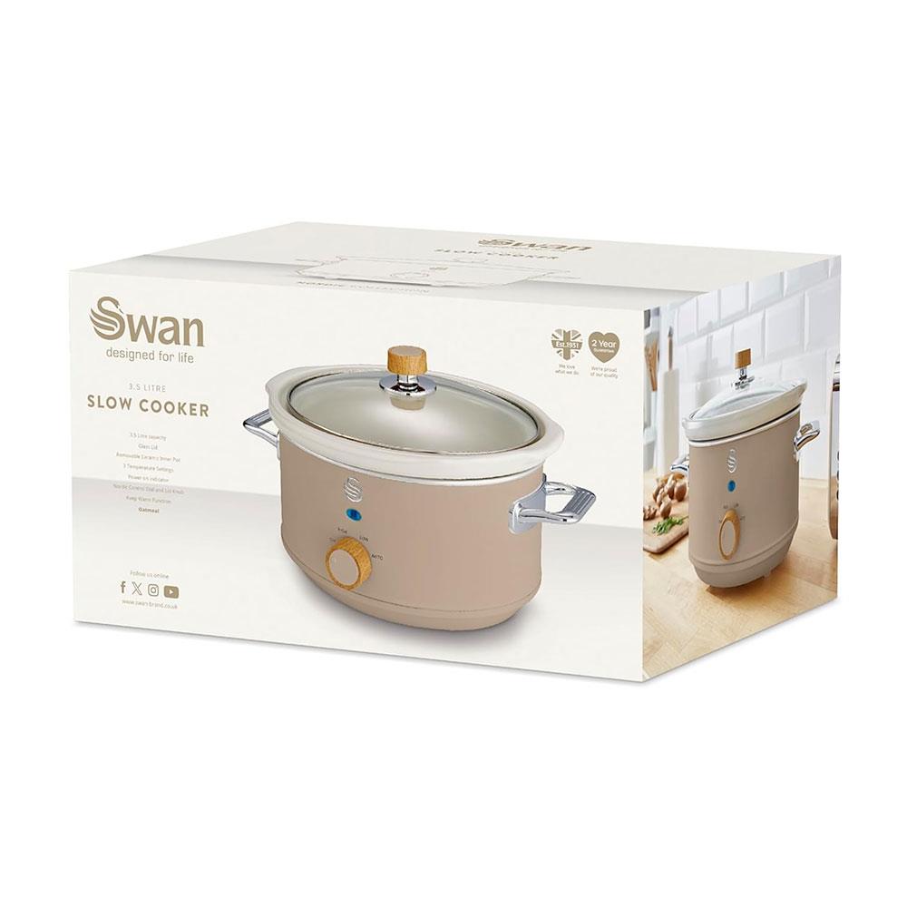 Swan Nordic Slow Cooker 3.5 Litres With Glass Lid & 3 Temperature Settings 200W - Oatmeal