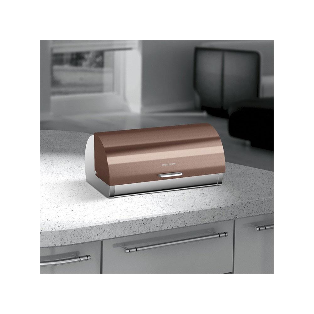 Morphy Richards Accents Roll Top Bread Bin Stainless Steel 39cm x 27cm x 19cm - Copper