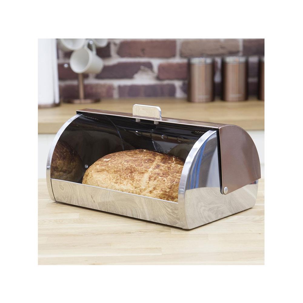 Morphy Richards Accents Roll Top Bread Bin Stainless Steel 39cm x 27cm x 19cm - Copper