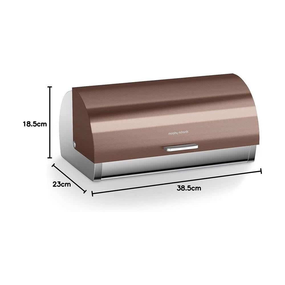 Morphy Richards Accents Roll Top Bread Bin Stainless Steel 39cm x 27cm x 19cm - Copper