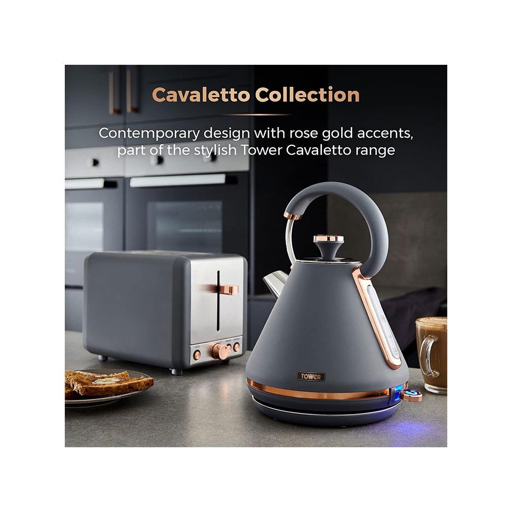 Tower Cavaletto Pyramid Electric Kettle 3000W 1.7 Litre - Grey & Rose Gold