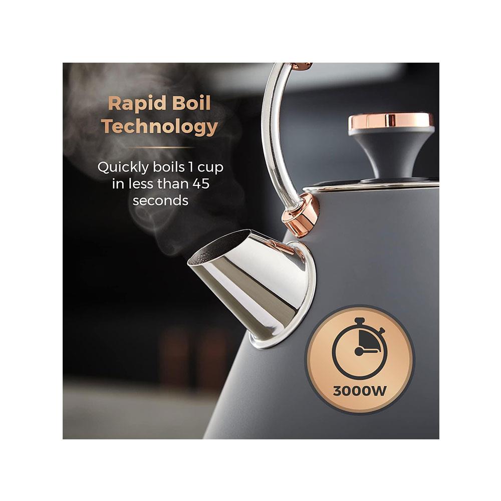 Tower Cavaletto Pyramid Electric Kettle 3000W 1.7 Litre - Grey & Rose Gold