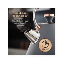 Tower Cavaletto Pyramid Electric Kettle 3000W 1.7 Litre - Grey & Rose Gold