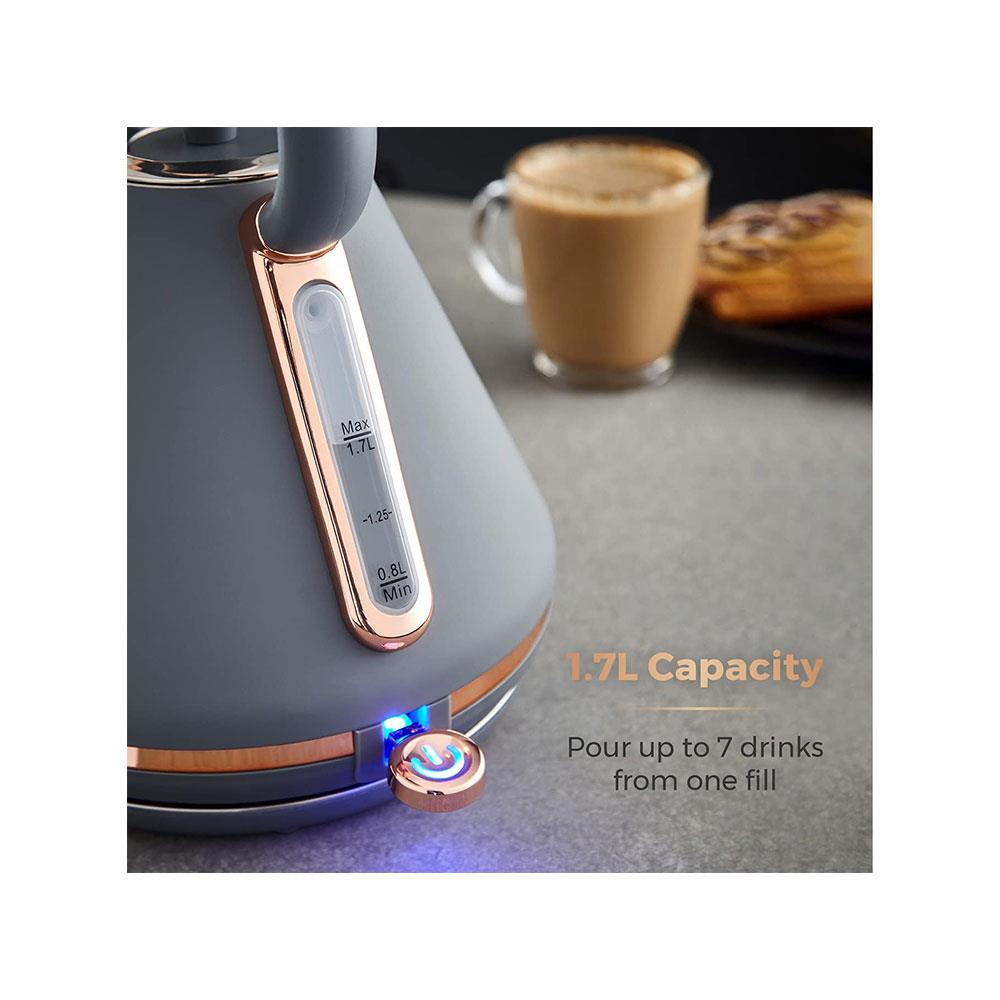 Tower Cavaletto Pyramid Electric Kettle 3000W 1.7 Litre - Grey & Rose Gold