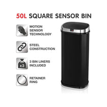 Morphy Richards Chroma Square Sensor Bin With Motion Sensing Technology & 3 Lemon-Scented Bin Liners 50 Litres - Black