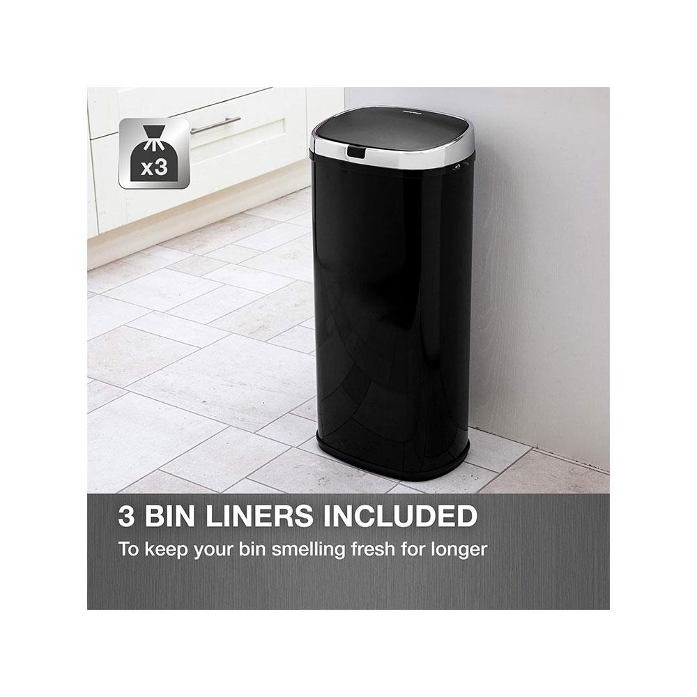 Morphy Richards Chroma Square Sensor Bin With Motion Sensing Technology & 3 Lemon-Scented Bin Liners 50 Litres - Black