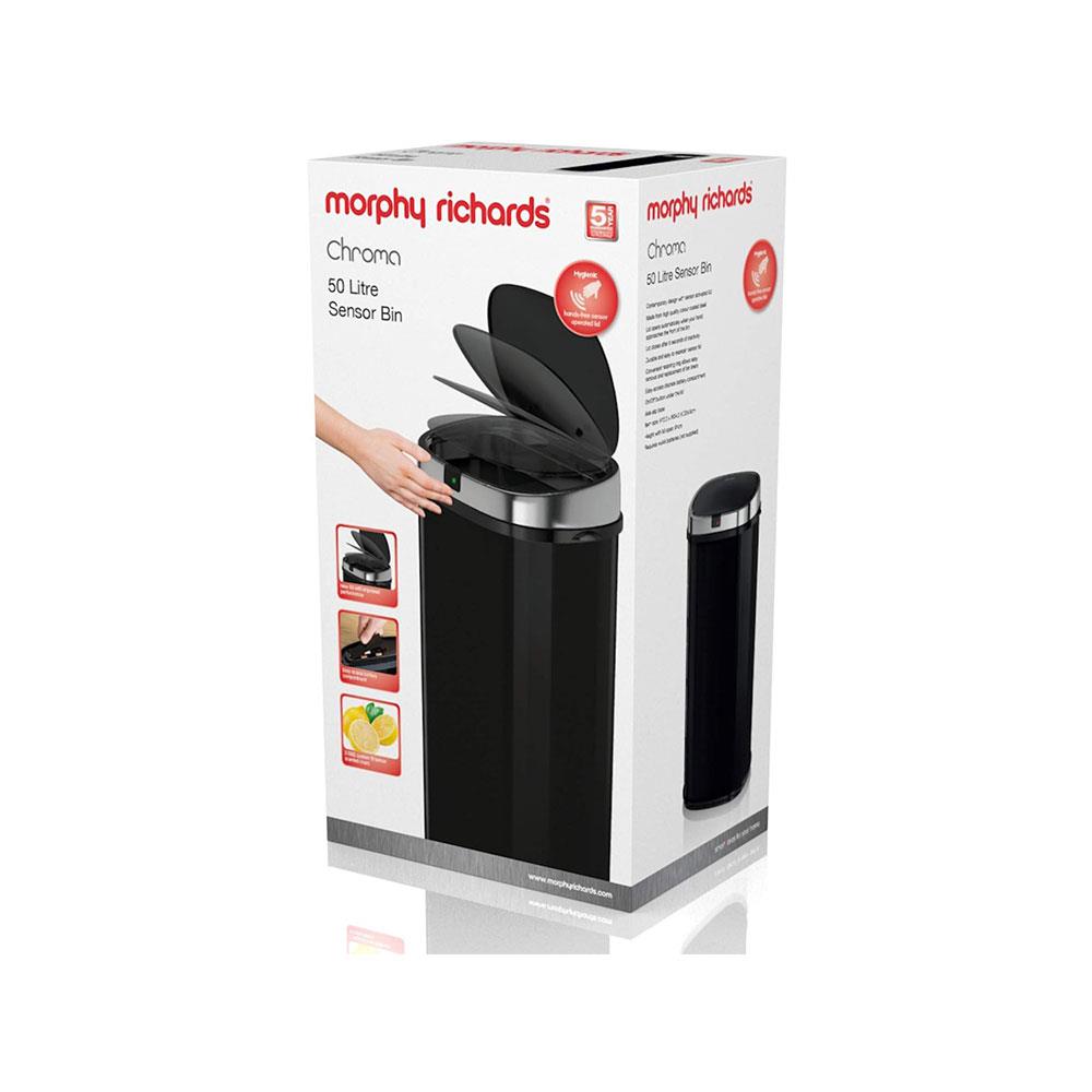 Morphy Richards Chroma Square Sensor Bin With Motion Sensing Technology & 3 Lemon-Scented Bin Liners 50 Litres - Black