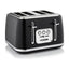 Swan Elegance 4 Slice Toaster With 7 Browning Levels Textured Black Gloss Finish Chrome Trim 2100W - Black