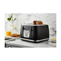 Swan Elegance 4 Slice Toaster With 7 Browning Levels Textured Black Gloss Finish Chrome Trim 2100W - Black