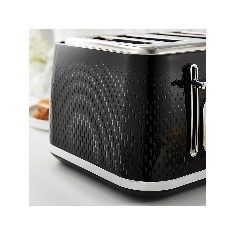 Swan Elegance 4 Slice Toaster With 7 Browning Levels Textured Black Gloss Finish Chrome Trim 2100W - Black