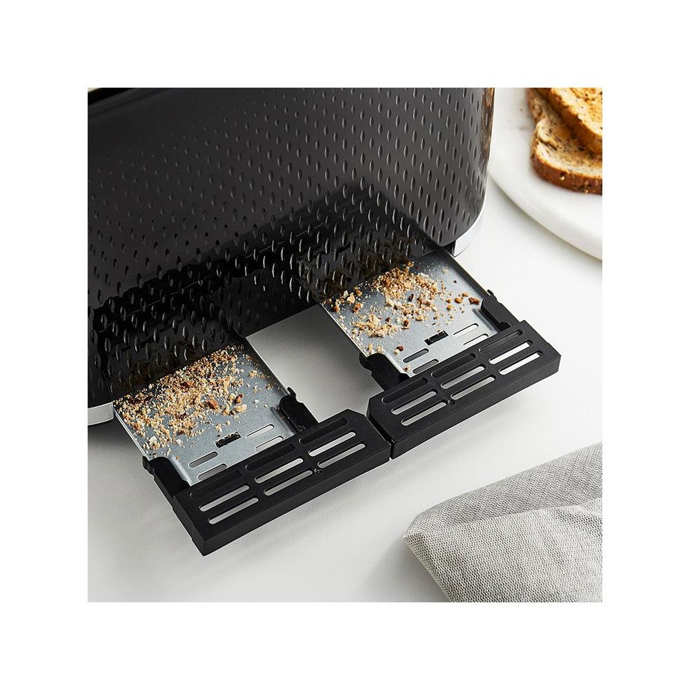 Swan Elegance 4 Slice Toaster With 7 Browning Levels Textured Black Gloss Finish Chrome Trim 2100W - Black