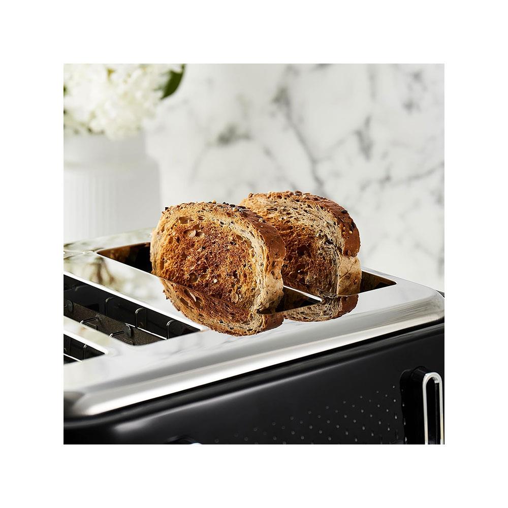 Swan Elegance 4 Slice Toaster With 7 Browning Levels Textured Black Gloss Finish Chrome Trim 2100W - Black