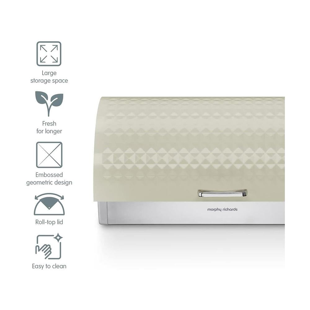 Morphy Richards Dimensions Roll Top Bread Bin Ventilated Design Non-Slip Feet Stainless Steel - Ivory Cream