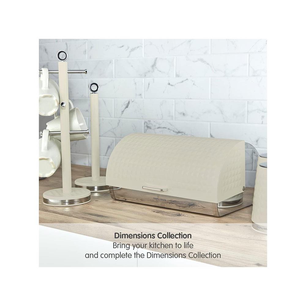 Morphy Richards Dimensions Roll Top Bread Bin Ventilated Design Non-Slip Feet Stainless Steel - Ivory Cream