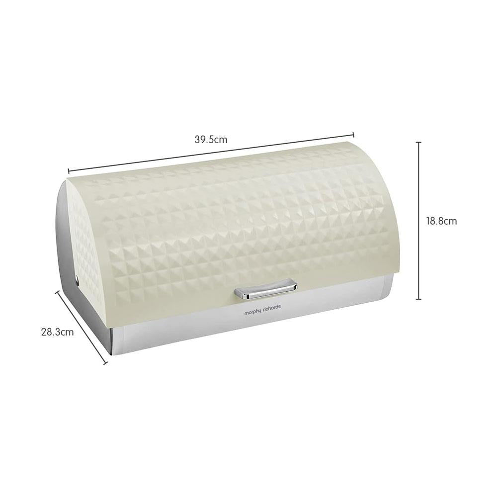 Morphy Richards Dimensions Roll Top Bread Bin Ventilated Design Non-Slip Feet Stainless Steel - Ivory Cream