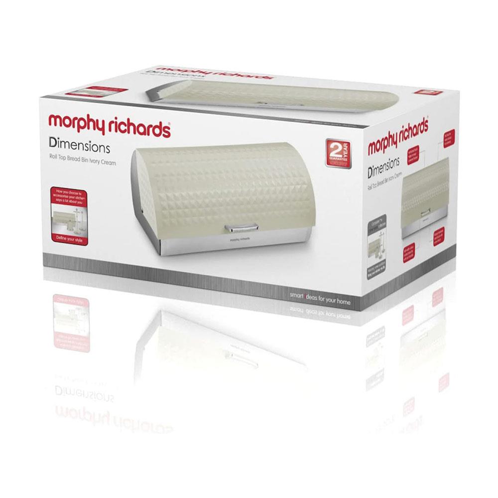 Morphy Richards Dimensions Roll Top Bread Bin Ventilated Design Non-Slip Feet Stainless Steel - Ivory Cream