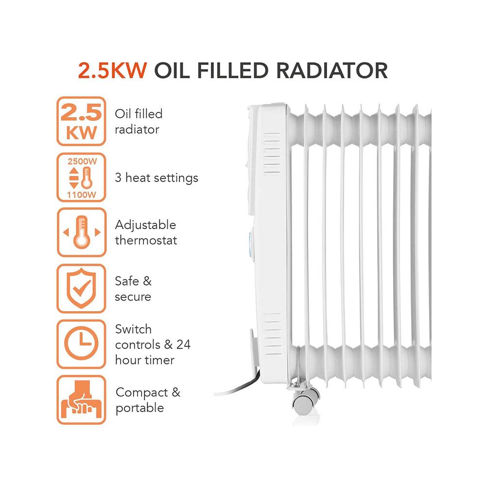 Warmlite 11 Fin Portable Oil-Filled Radiator 2500W With 3 Heat Settings & Adjustable Thermostat - White Secondary image