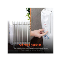 Warmlite 11 Fin Portable Oil-Filled Radiator 2500W With 3 Heat Settings & Adjustable Thermostat - White