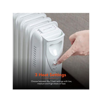 Warmlite 11 Fin Portable Oil-Filled Radiator 2500W With 3 Heat Settings & Adjustable Thermostat - White
