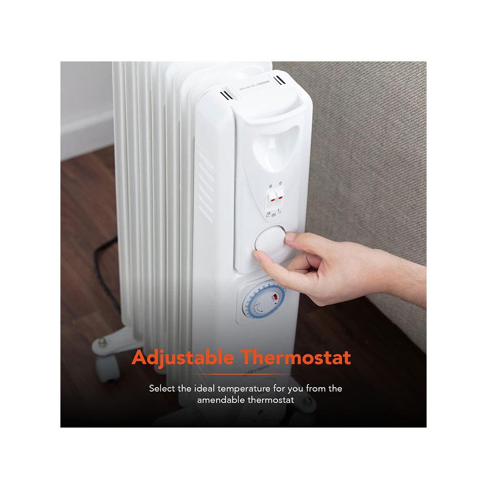 Warmlite 11 Fin Portable Oil-Filled Radiator 2500W With 3 Heat Settings & Adjustable Thermostat - White