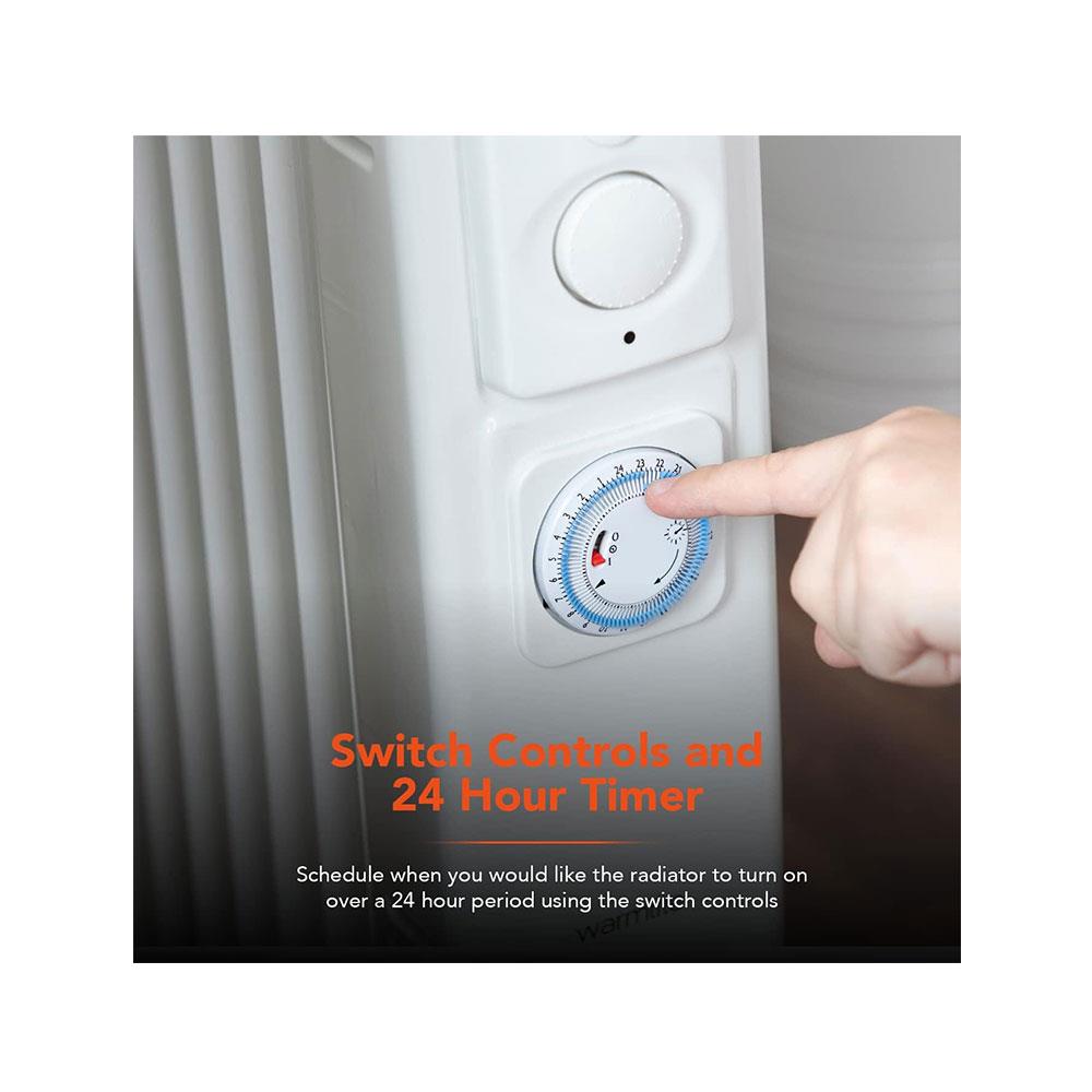 Warmlite 11 Fin Portable Oil-Filled Radiator 2500W With 3 Heat Settings & Adjustable Thermostat - White