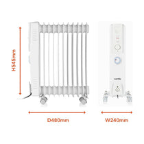Warmlite 11 Fin Portable Oil-Filled Radiator 2500W With 3 Heat Settings & Adjustable Thermostat - White