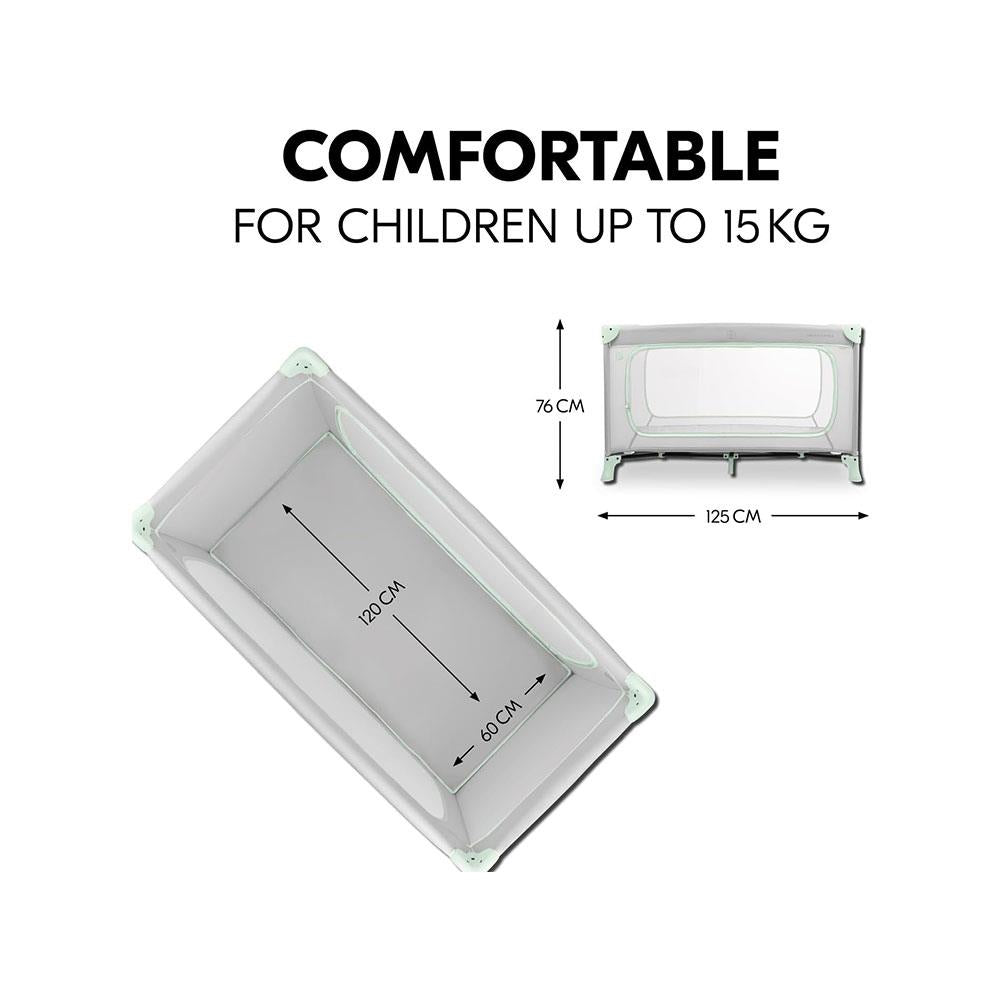 Hauck Dream N Play Plus Travel Cot For Babies & Toddlers With XL Hatch Travel Bag From Birth Up To 15kg - Dusty Mint