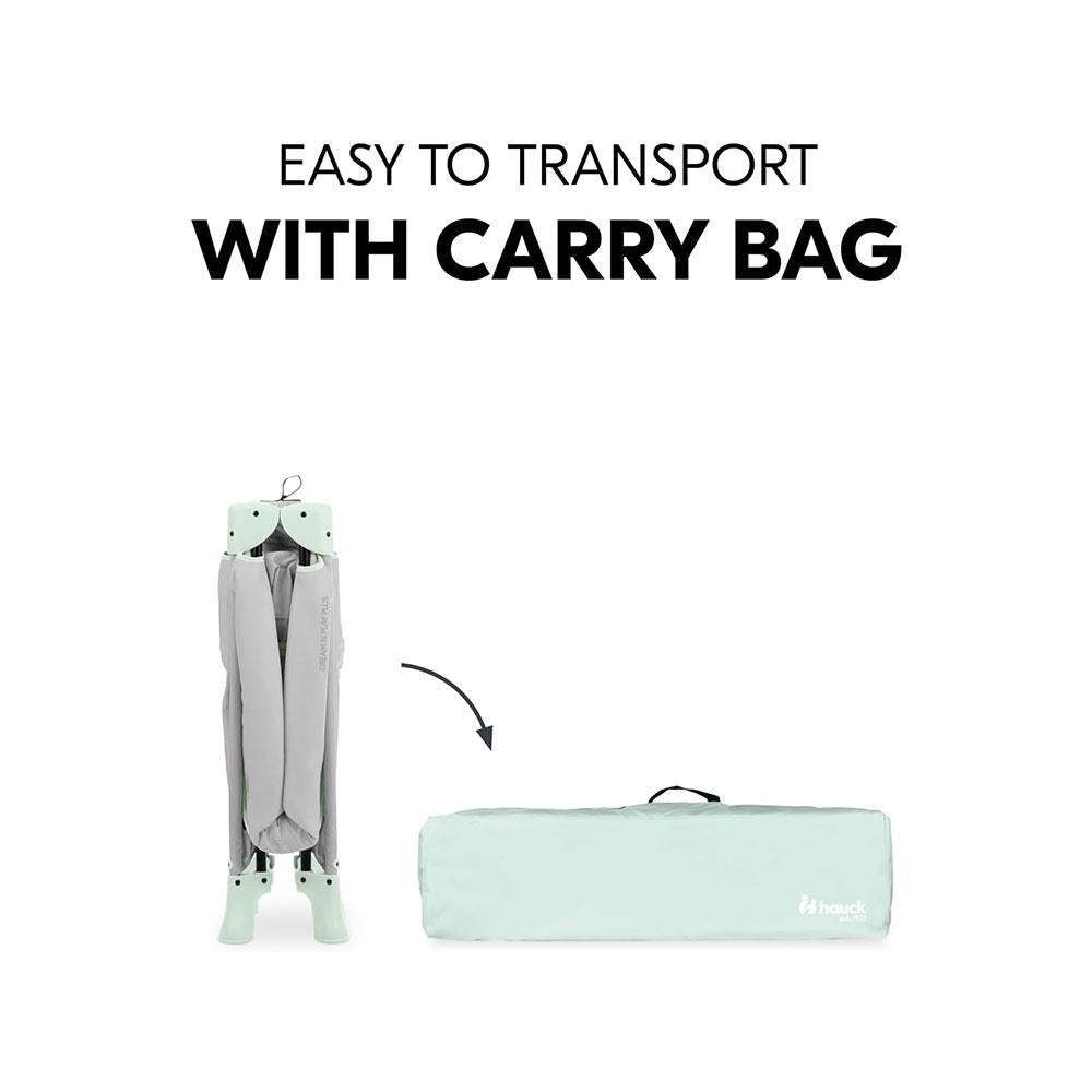 Hauck Dream N Play Plus Travel Cot For Babies & Toddlers With XL Hatch Travel Bag From Birth Up To 15kg - Dusty Mint