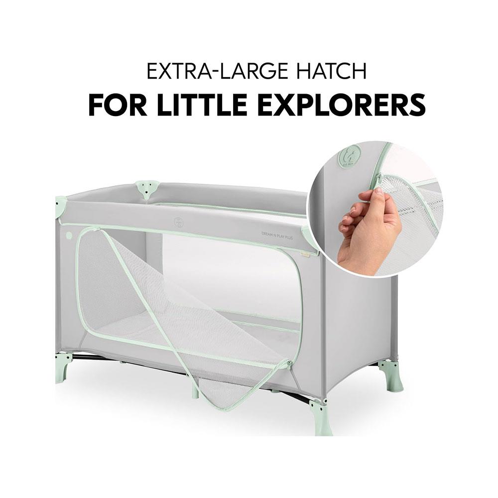 Hauck Dream N Play Plus Travel Cot For Babies & Toddlers With XL Hatch Travel Bag From Birth Up To 15kg - Dusty Mint