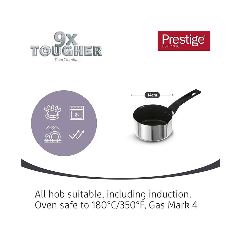 Prestige 9 X Tougher Stainless Steel 14cm Milkpan Non-Stick Titanium Coating - Silver