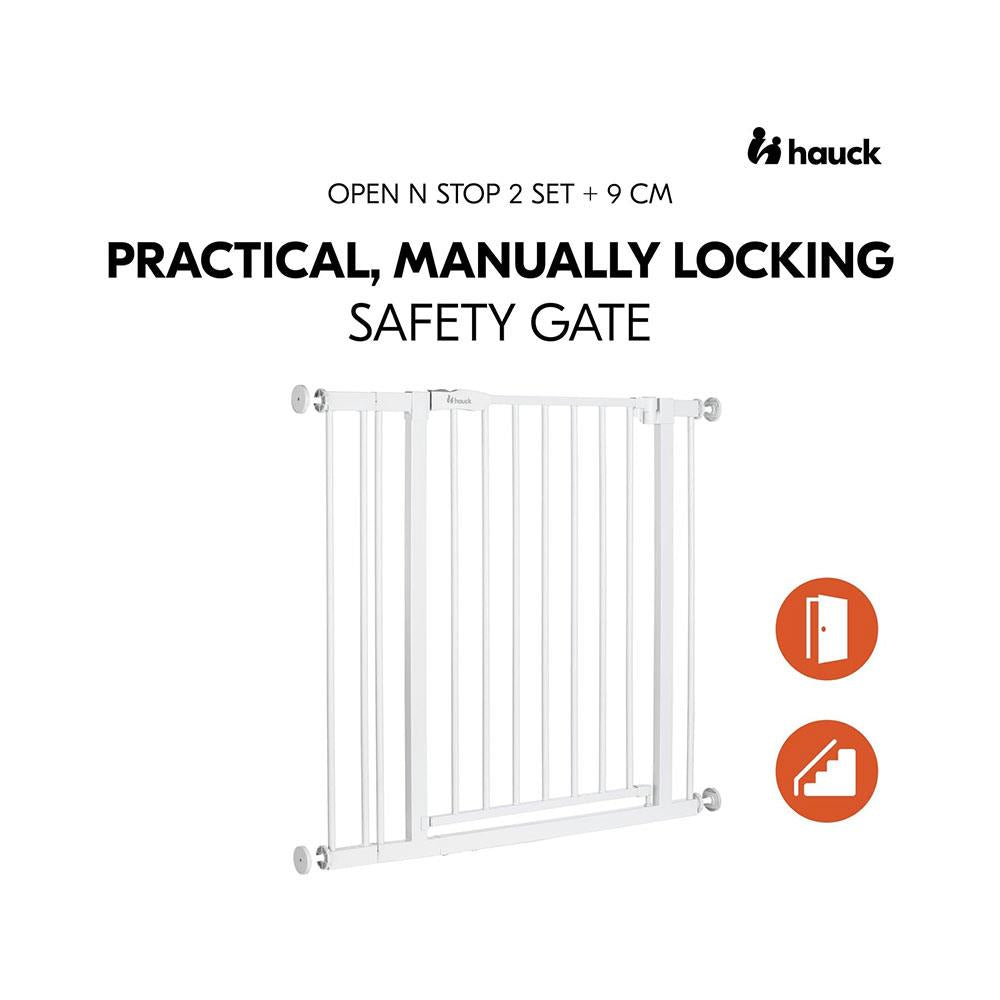 Hauck Open N Stop 2 Set With 9cm Extension Practical Manually Locking Baby Safety Gate Set 84-89cm - White Secondary image