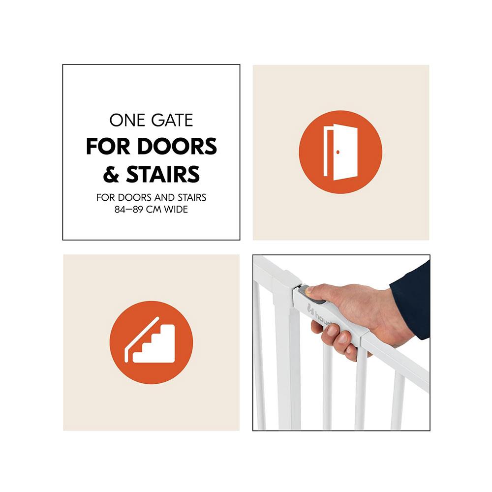 Hauck Open N Stop 2 Set With 9cm Extension Practical Manually Locking Baby Safety Gate Set 84-89cm - White