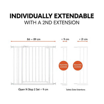 Hauck Open N Stop 2 Set With 9cm Extension Practical Manually Locking Baby Safety Gate Set 84-89cm - White