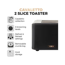 Tower Cavaletto 2 Slice Toaster Stainless Steel 850W - Black & Rose Gold