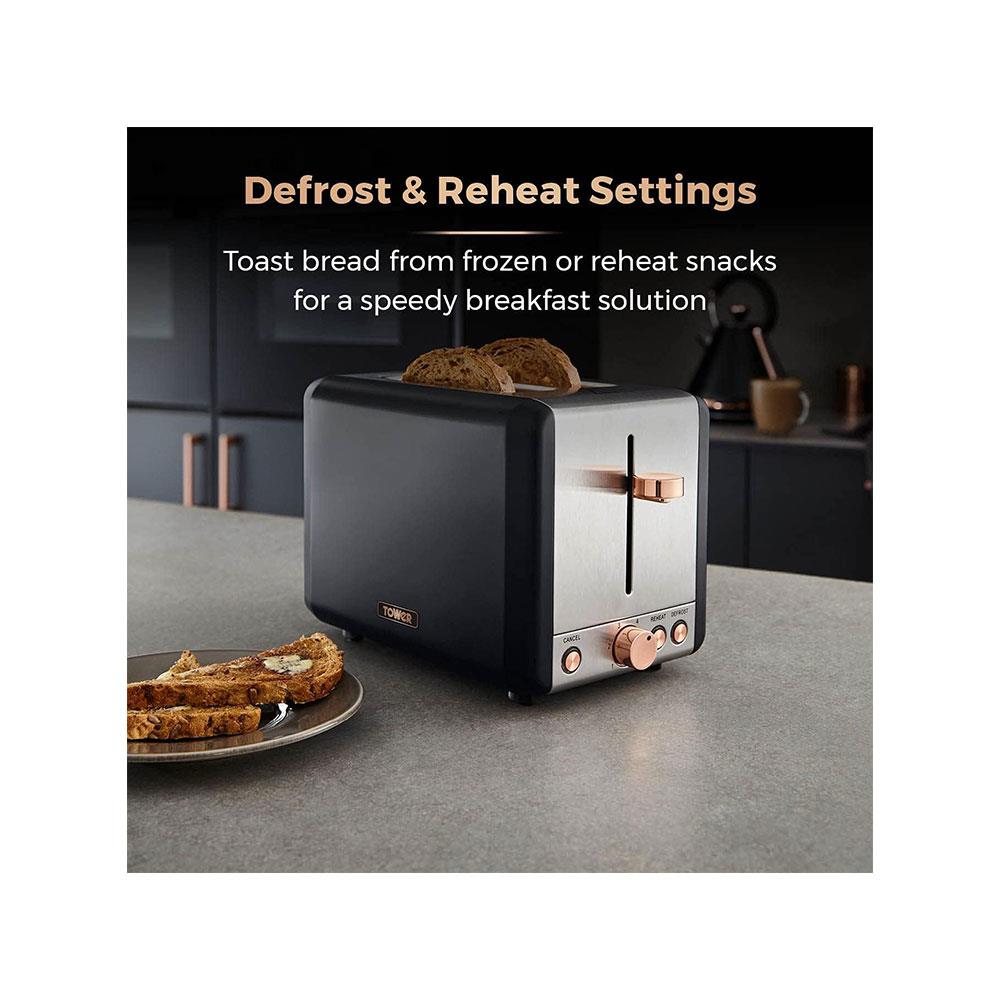 Tower Cavaletto 2 Slice Toaster Stainless Steel 850W - Black & Rose Gold