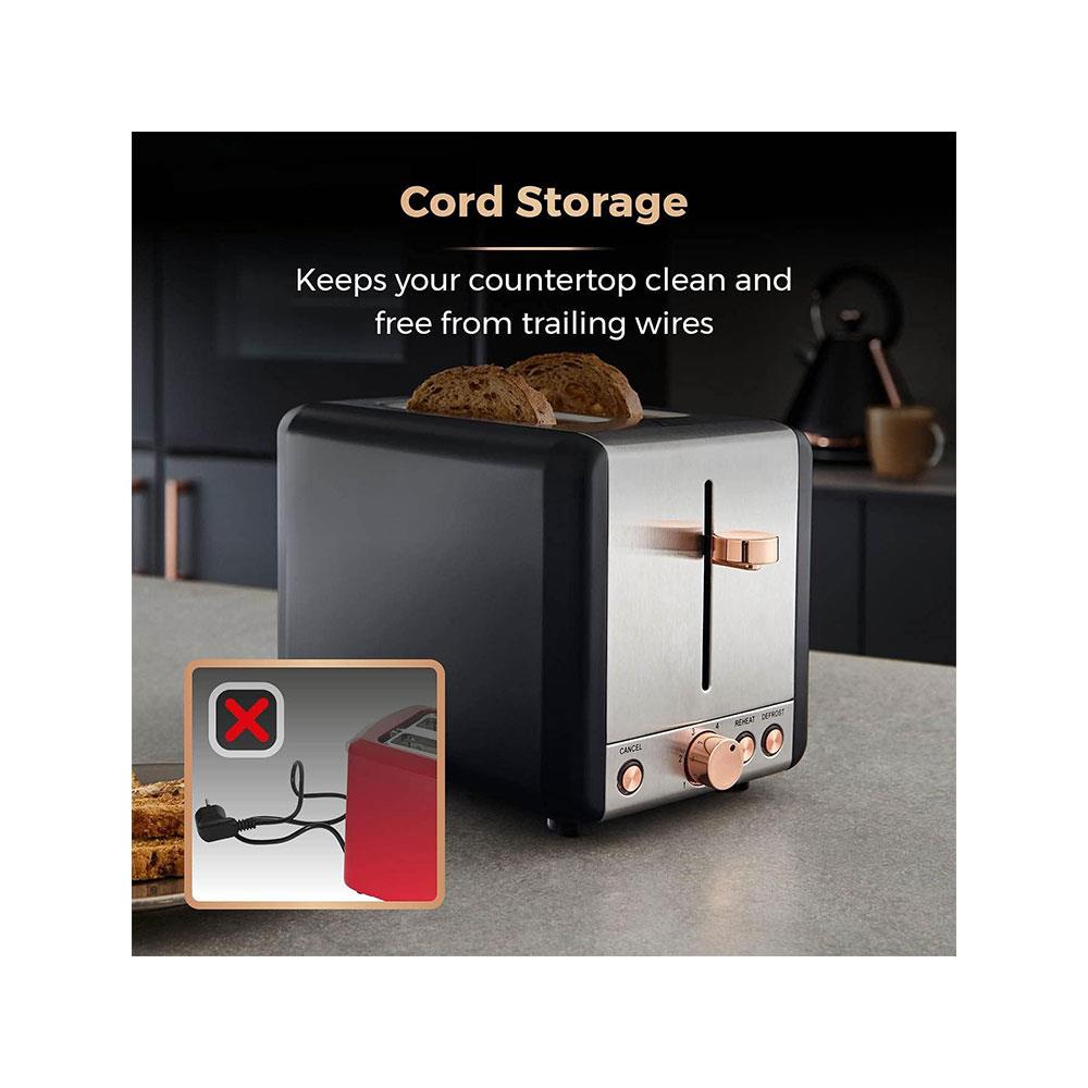 Tower Cavaletto 2 Slice Toaster Stainless Steel 850W - Black & Rose Gold