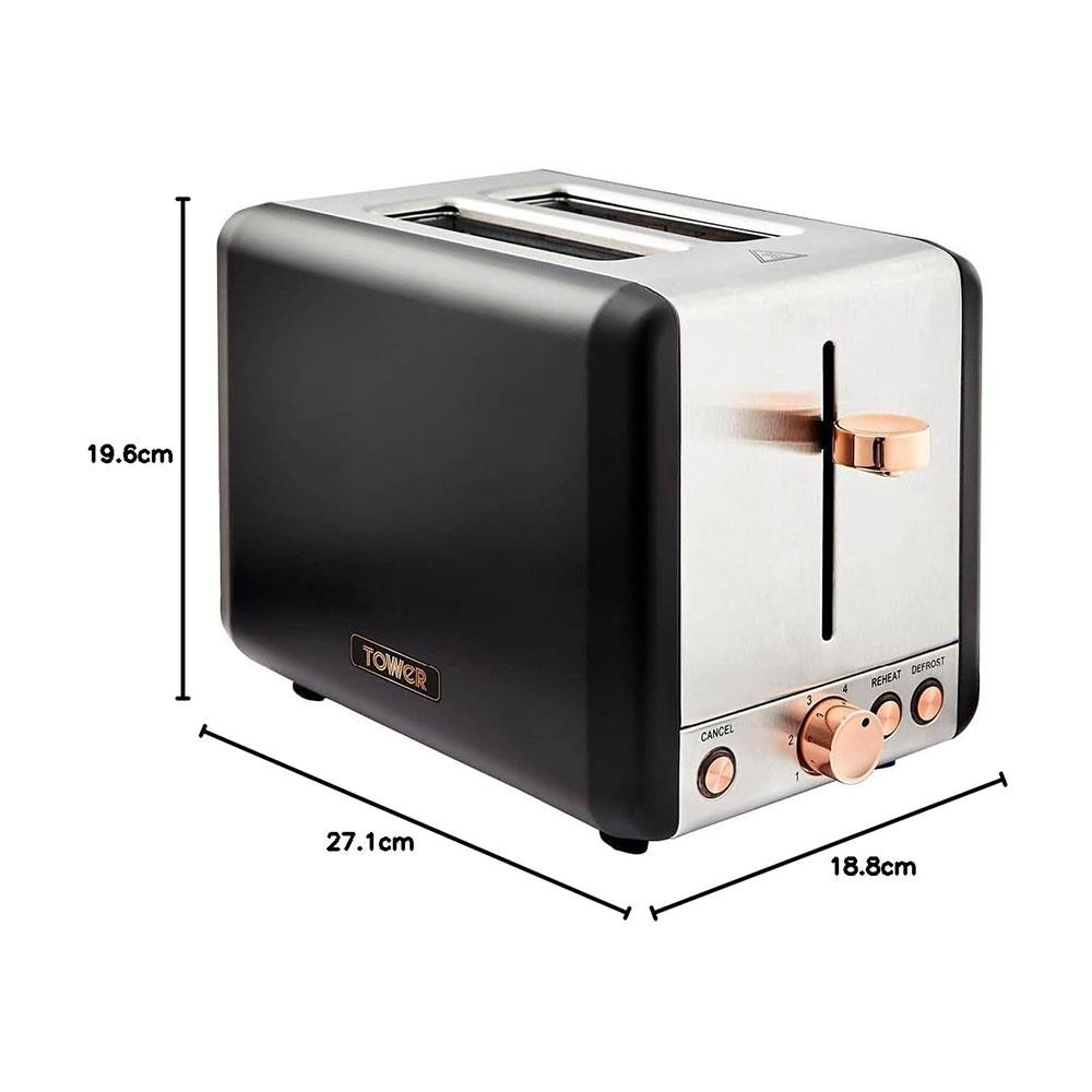 Tower Cavaletto 2 Slice Toaster Stainless Steel 850W - Black & Rose Gold