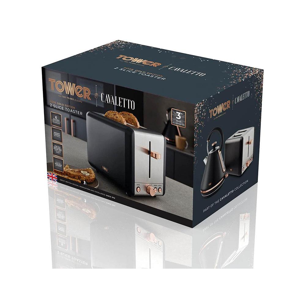 Tower Cavaletto 2 Slice Toaster Stainless Steel 850W - Black & Rose Gold