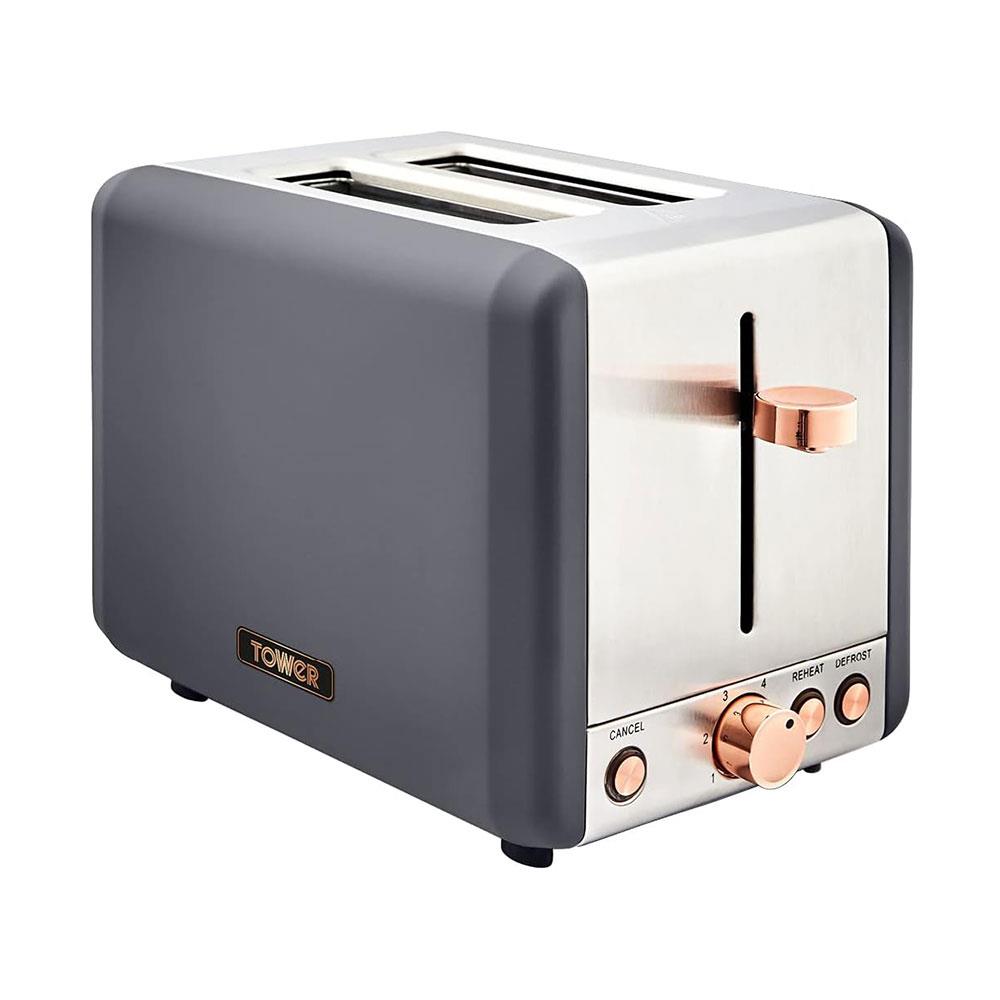 Tower Cavaletto 2 Slice Toaster Stainless Steel 850W - Grey & Rose Gold Main image