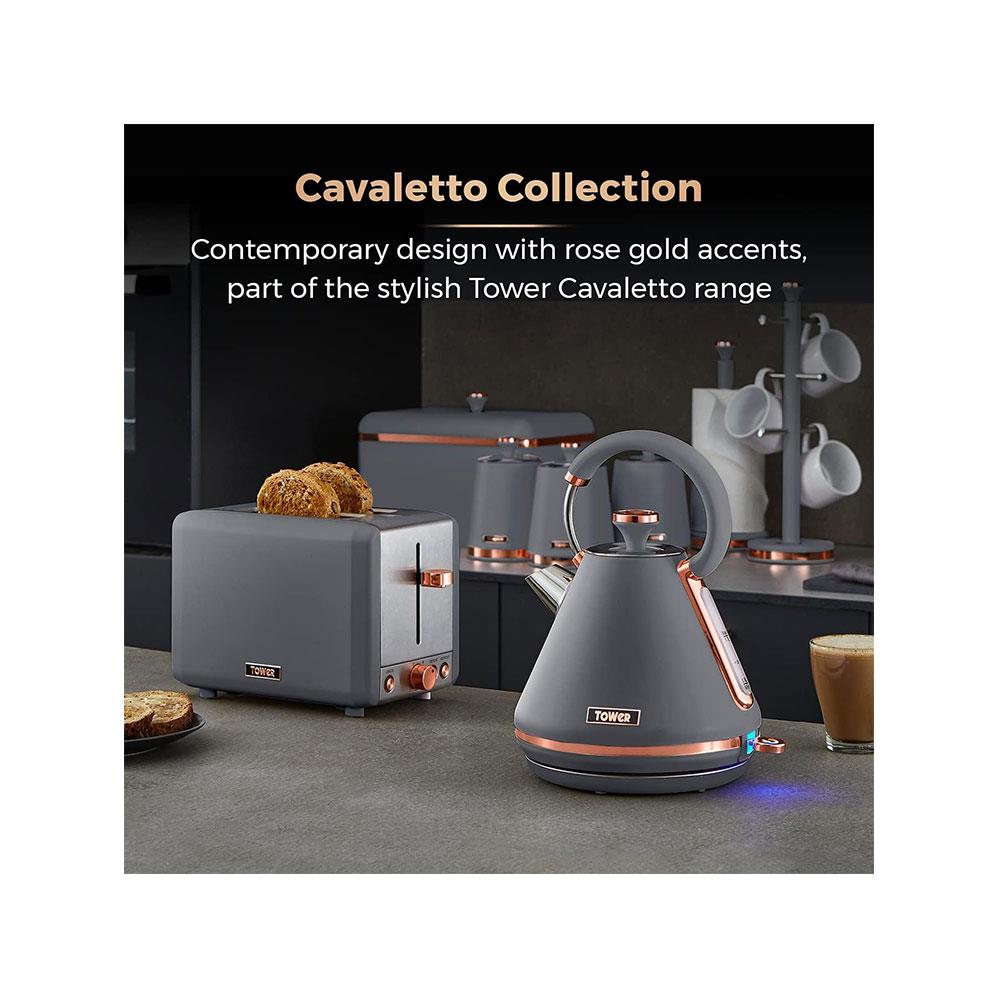 Tower Cavaletto 2 Slice Toaster Stainless Steel 850W - Grey & Rose Gold