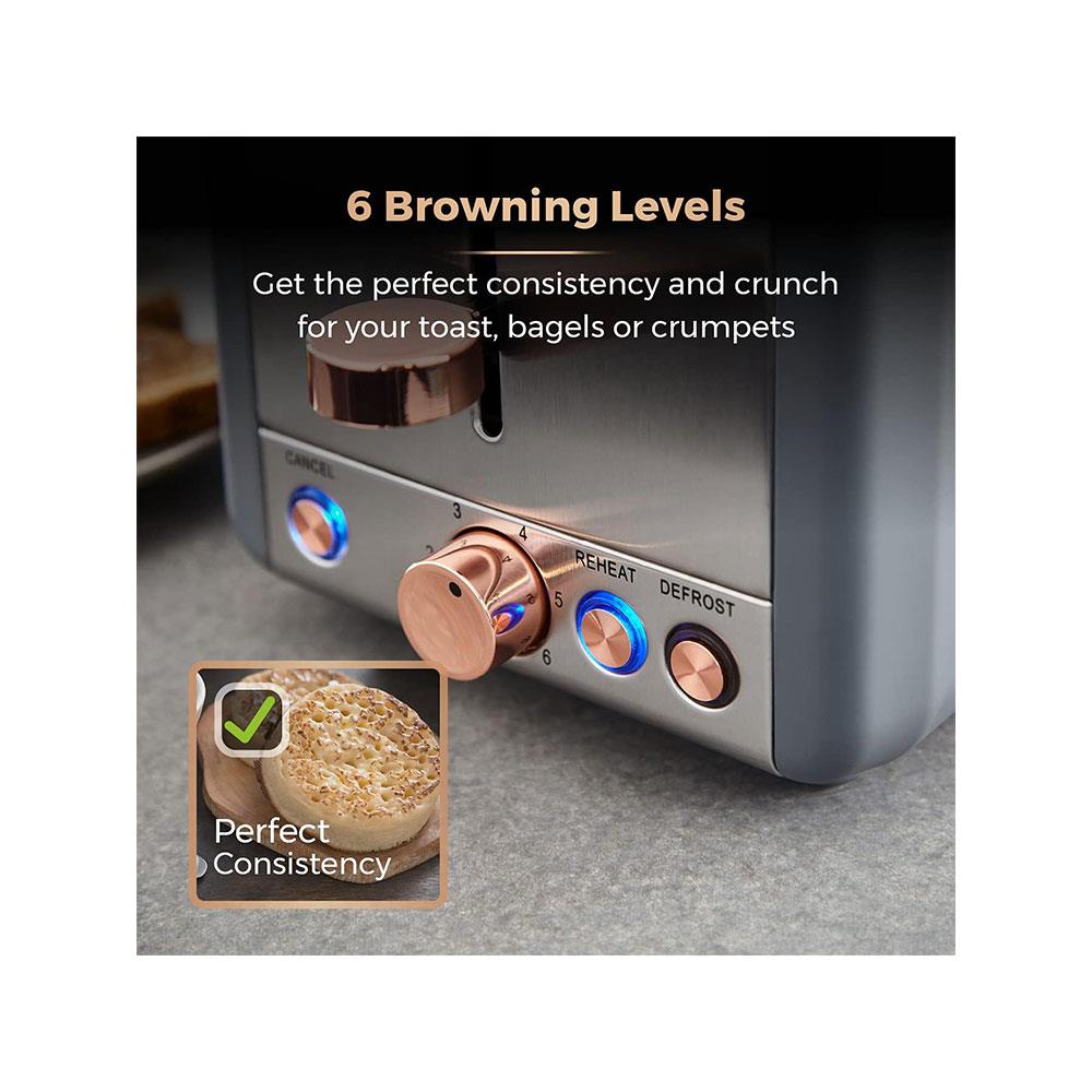 Tower Cavaletto 2 Slice Toaster Stainless Steel 850W - Grey & Rose Gold