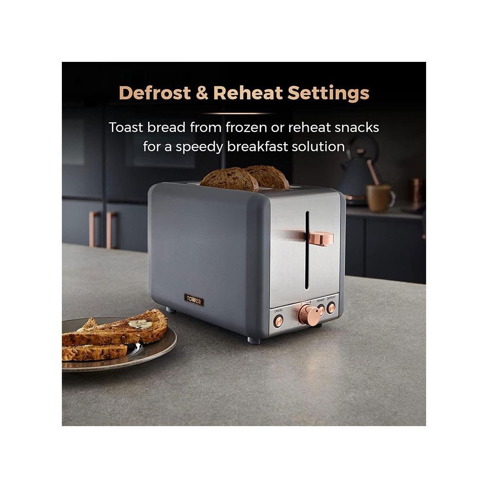 Tower Cavaletto 2 Slice Toaster Stainless Steel 850W - Grey & Rose Gold