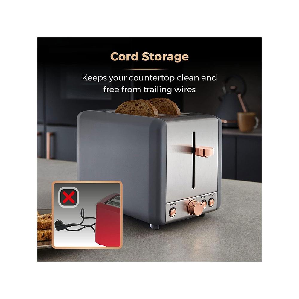 Tower Cavaletto 2 Slice Toaster Stainless Steel 850W - Grey & Rose Gold
